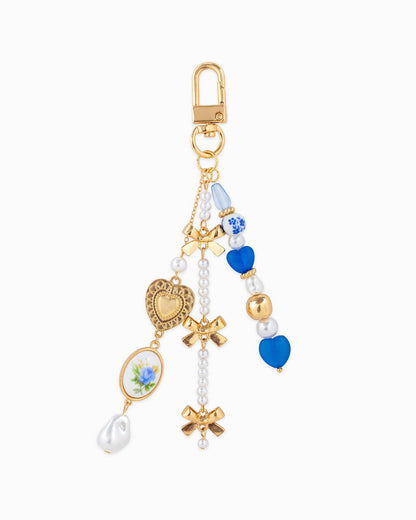 Romantic Bag Charm, Ceramic & Bow Detail, Stylish Accessory for Purse or Keys, Perfect Gift for Her Bag charm Blue