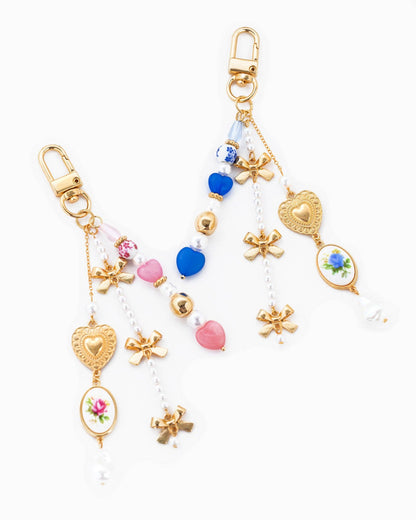 Romantic Bag Charm, Ceramic & Bow Detail, Stylish Accessory for Purse or Keys, Perfect Gift for Her Bag charm