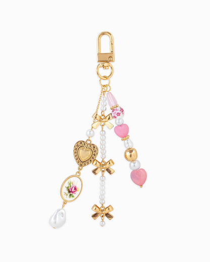 Romantic Bag Charm, Ceramic & Bow Detail, Stylish Accessory for Purse or Keys, Perfect Gift for Her Bag charm Pink
