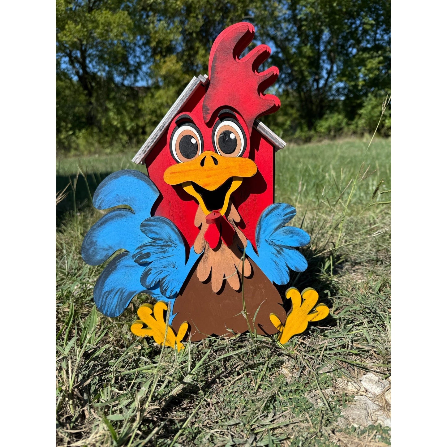 Rooster Birdhouse Farmhouse Blue