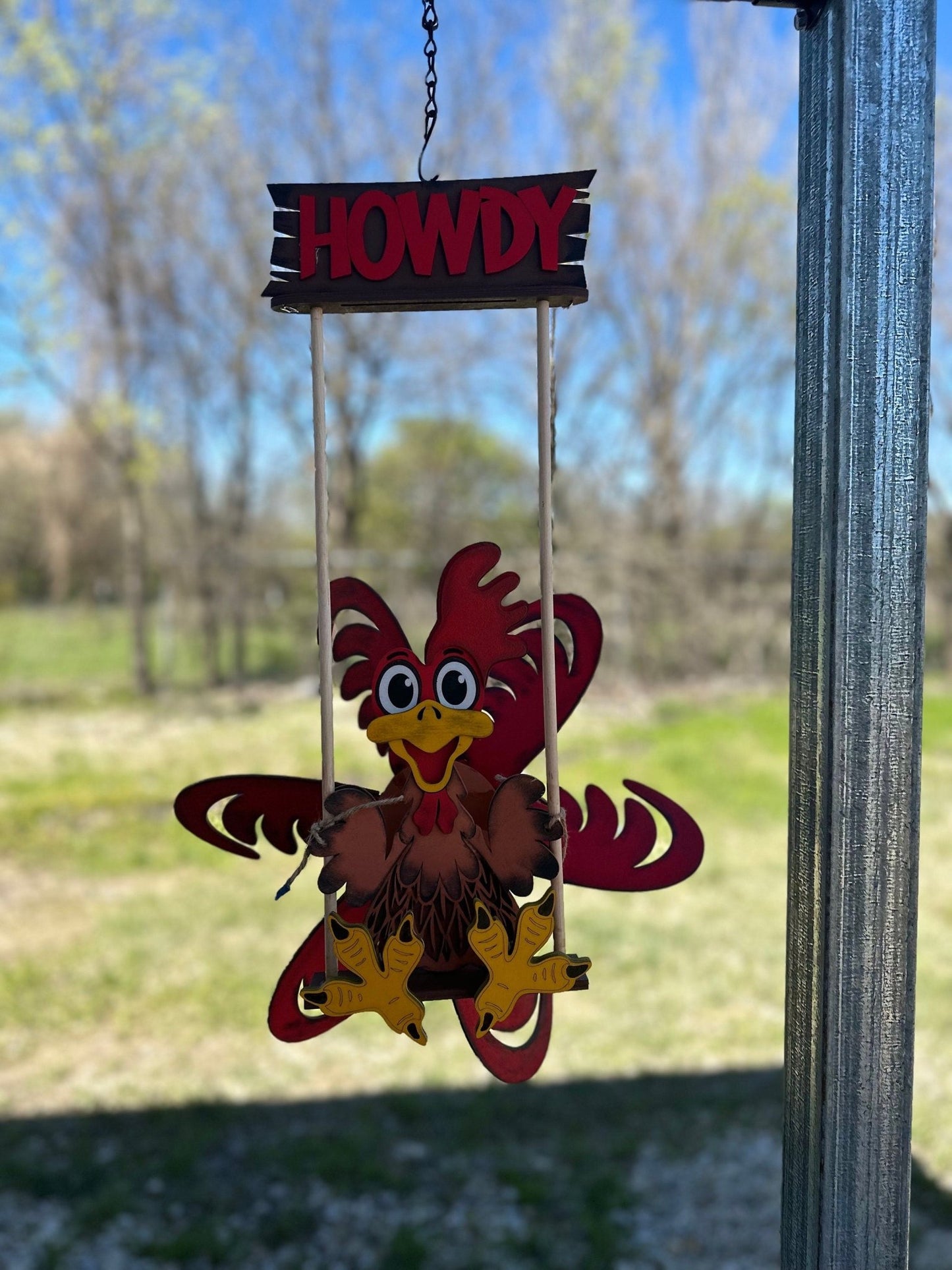 Rooster Wind Spinner | Outdoor Farm Wind Spinner | Cockadoodledoo Windmill | Handmade Spinner Red Feathers