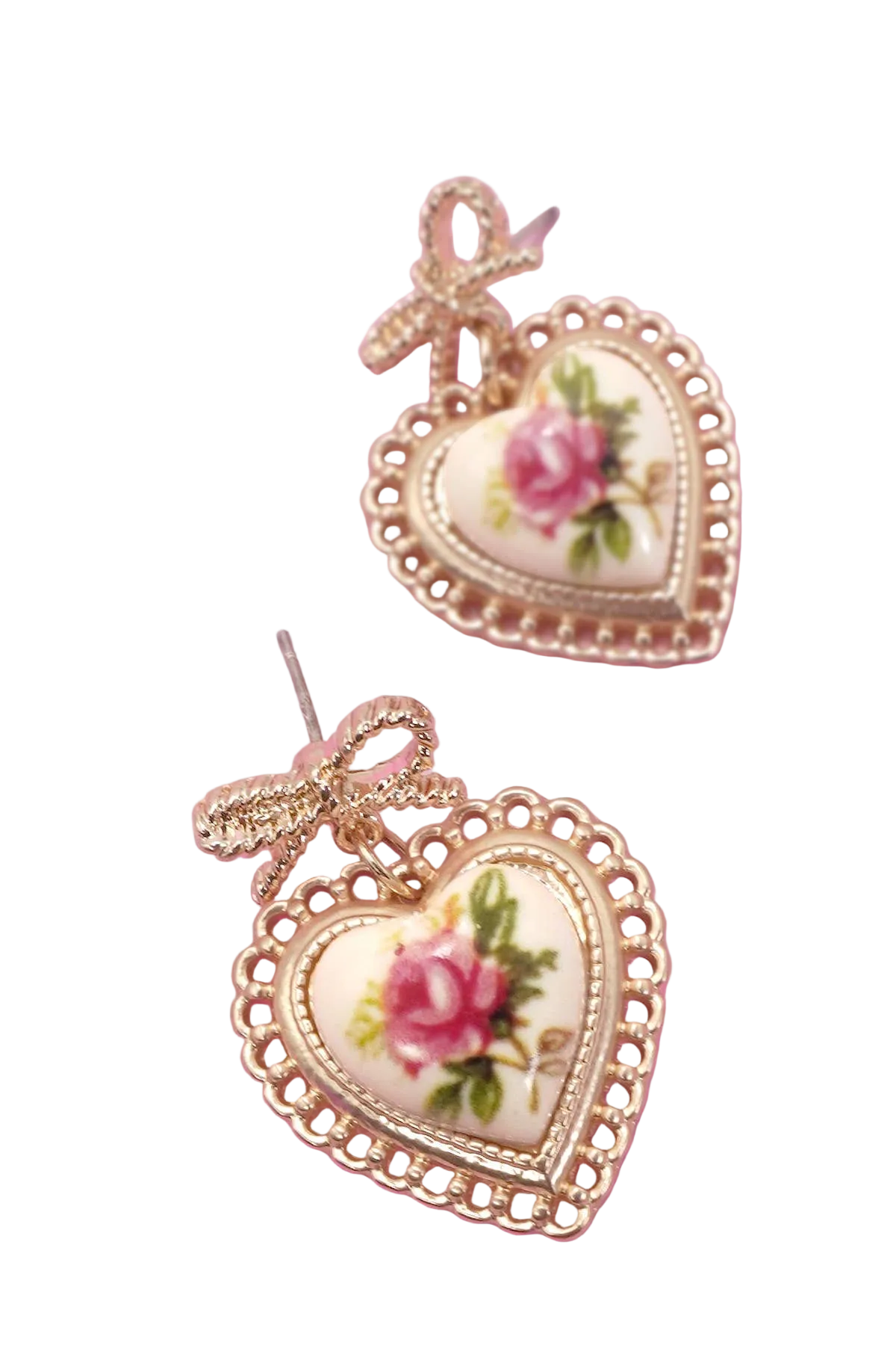 Rose Bow Drop Earrings Ceramic Porcelain