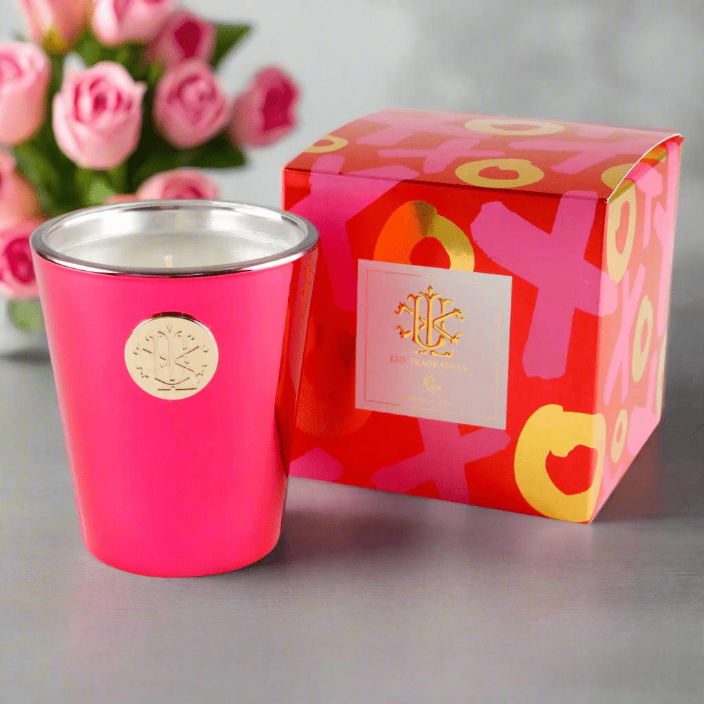 Rose XOXO 8oz Luxury Designer Box Candle - Rose & Bergamot Fragrance by LUX - Nifty Decor & More