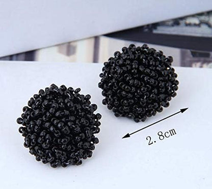 Round Seed Bead PomPom Earrings - Nifty Decor & More