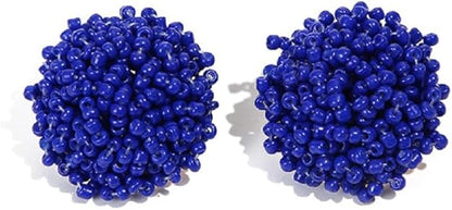 Round Seed Bead PomPom Earrings - Nifty Decor & More