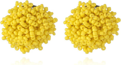 Round Seed Bead PomPom Earrings - Nifty Decor & More