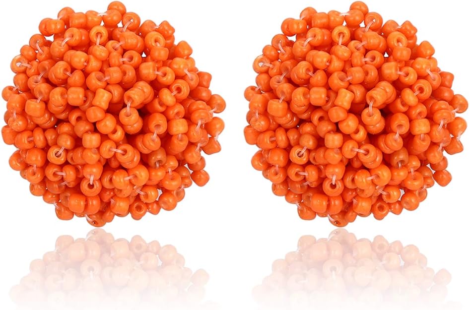 Round Seed Bead PomPom Earrings - Nifty Decor & More