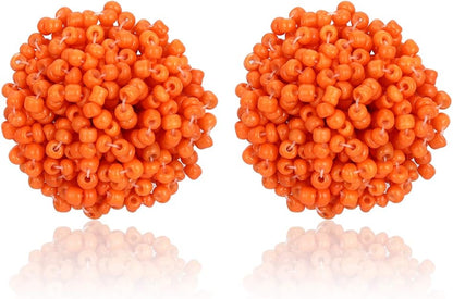Round Seed Bead PomPom Earrings - Nifty Decor & More