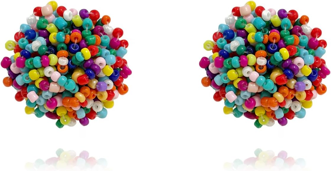 Round Seed Bead PomPom Earrings - Nifty Decor & More