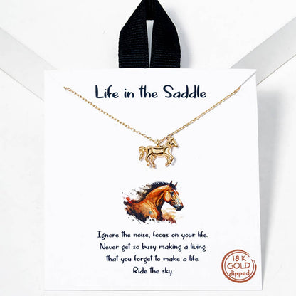 Running Horse Figure Necklace Gold Dipped, Handcrafted Equestrian Pendant for Women, Ideal Birthday or Anniversary Gift Horse Necklace