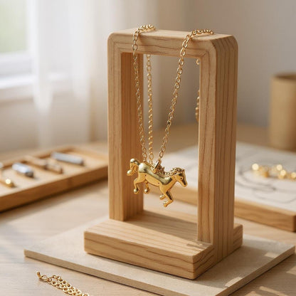 Running Horse Figure Necklace Gold Dipped, Handcrafted Equestrian Pendant for Women, Ideal Birthday or Anniversary Gift Horse Necklace