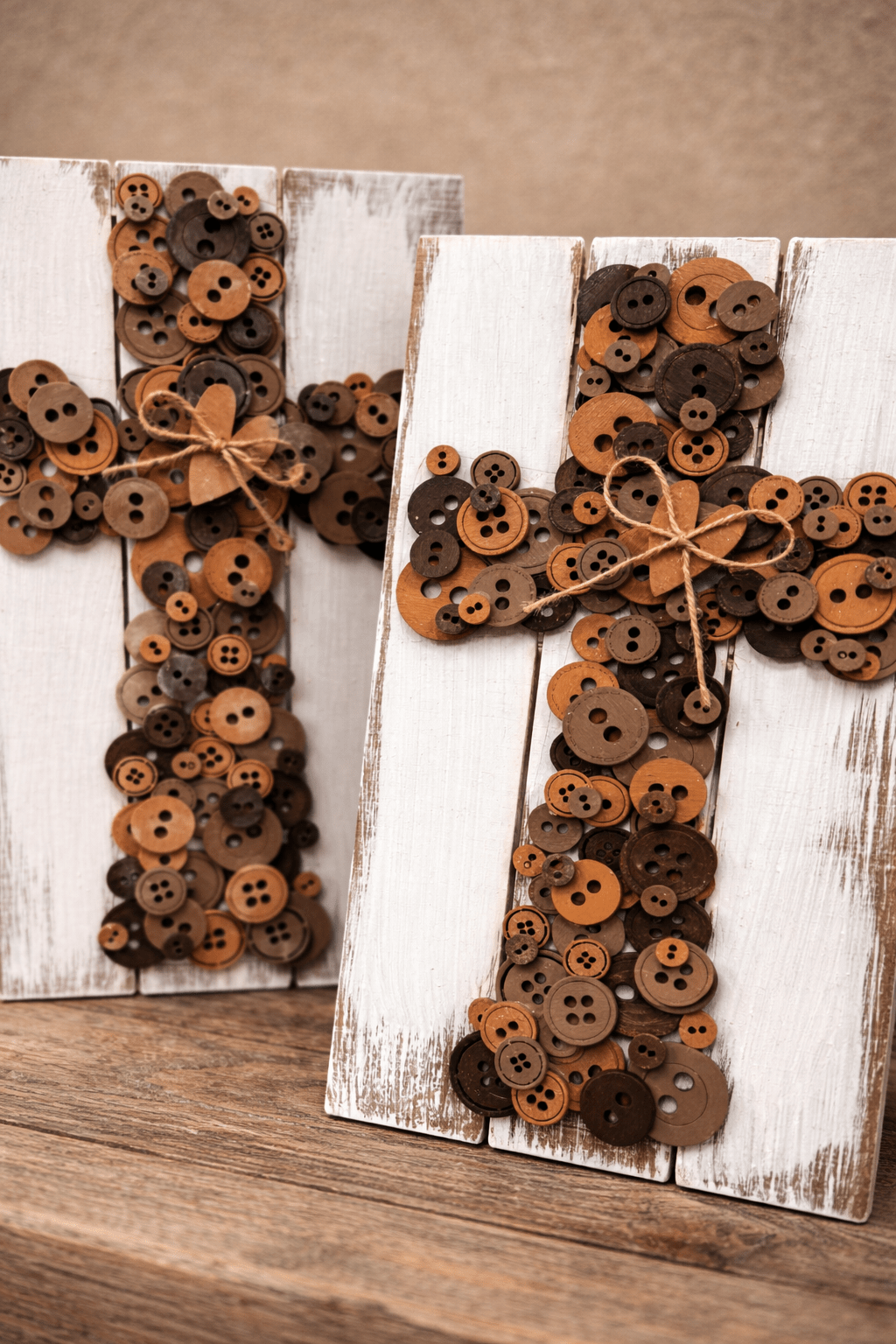 Rustic Button Cross Wall Decor | Handmade Farmhouse Christian Decor | Neutral Faith Wall Art | Religious Gift for Home - Nifty Decor & More