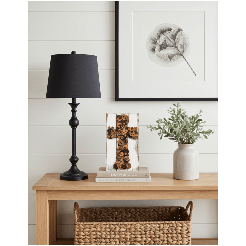 Rustic Button Cross Wall Decor | Handmade Farmhouse Christian Decor | Neutral Faith Wall Art | Religious Gift for Home - Nifty Decor & More
