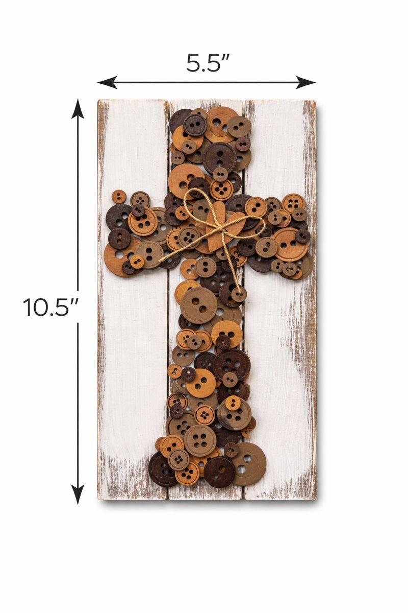 Rustic Button Cross Wall Decor | Handmade Farmhouse Christian Decor | Neutral Faith Wall Art | Religious Gift for Home - Nifty Decor & More