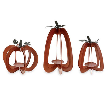 Rustic Orange Pumpkin Candleholder Set, Charming Fall Decor for Cozy Vibes, Perfect Autumn Gift