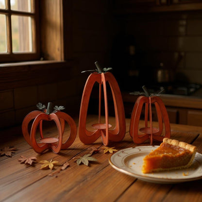 Rustic Orange Pumpkin Candleholder Set, Charming Fall Decor for Cozy Vibes, Perfect Autumn Gift