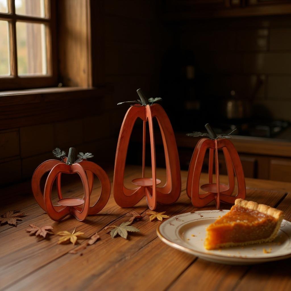 Rustic Orange Pumpkin Candleholder Set, Charming Fall Decor for Cozy Vibes, Perfect Autumn Gift - Nifty Decor & More