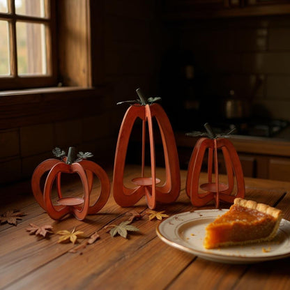 Rustic Orange Pumpkin Candleholder Set, Charming Fall Decor for Cozy Vibes, Perfect Autumn Gift - Nifty Decor & More