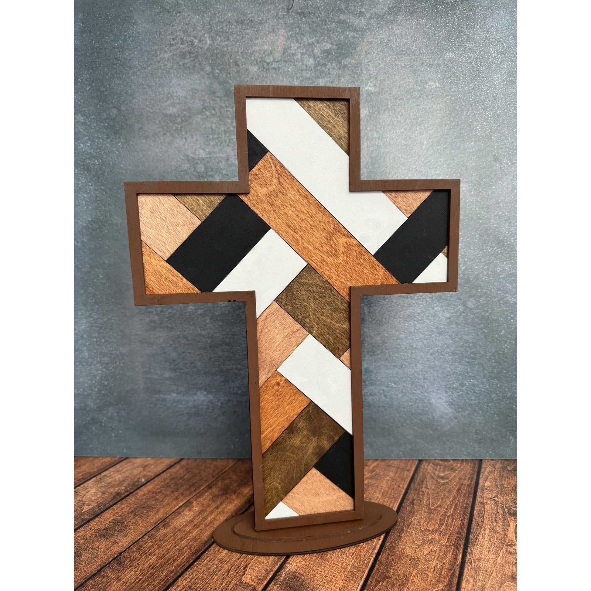 Rustic Pallet Wood Cross Handcrafted Religious Wall Decor Faith Based Shelf Sitter - Nifty Decor & More