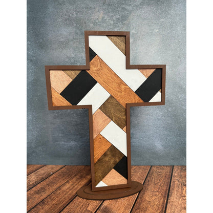 Rustic Pallet Wood Cross Handcrafted Religious Wall Decor Faith Based Shelf Sitter - Nifty Decor & More