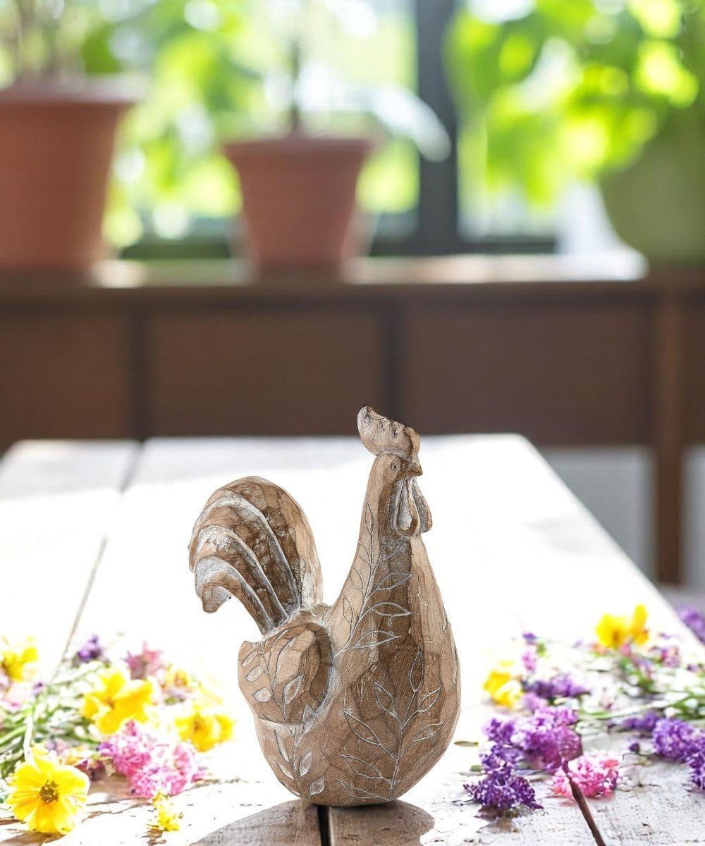 Rustic Rooster Carved Figurine, Sparingly Textured Farmstead Decor, Perfect Country Home Accent or Farmhouse Gift - Nifty Decor & More
