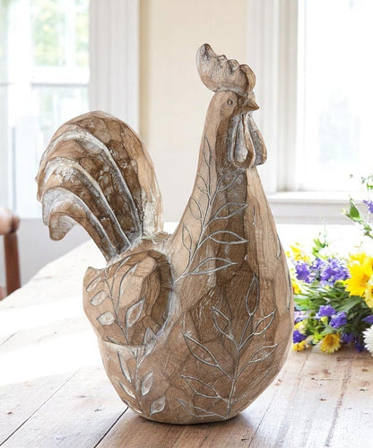 Rustic Rooster Carved Figurine, Sparingly Textured Farmstead Decor, Perfect Country Home Accent or Farmhouse Gift - Nifty Decor & More