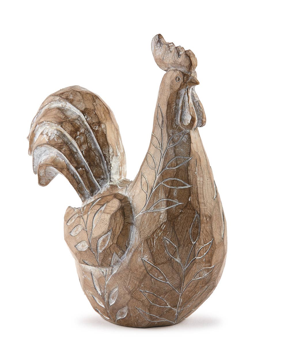 Rustic Rooster Carved Figurine, Sparingly Textured Farmstead Decor, Perfect Country Home Accent or Farmhouse Gift - Nifty Decor & More