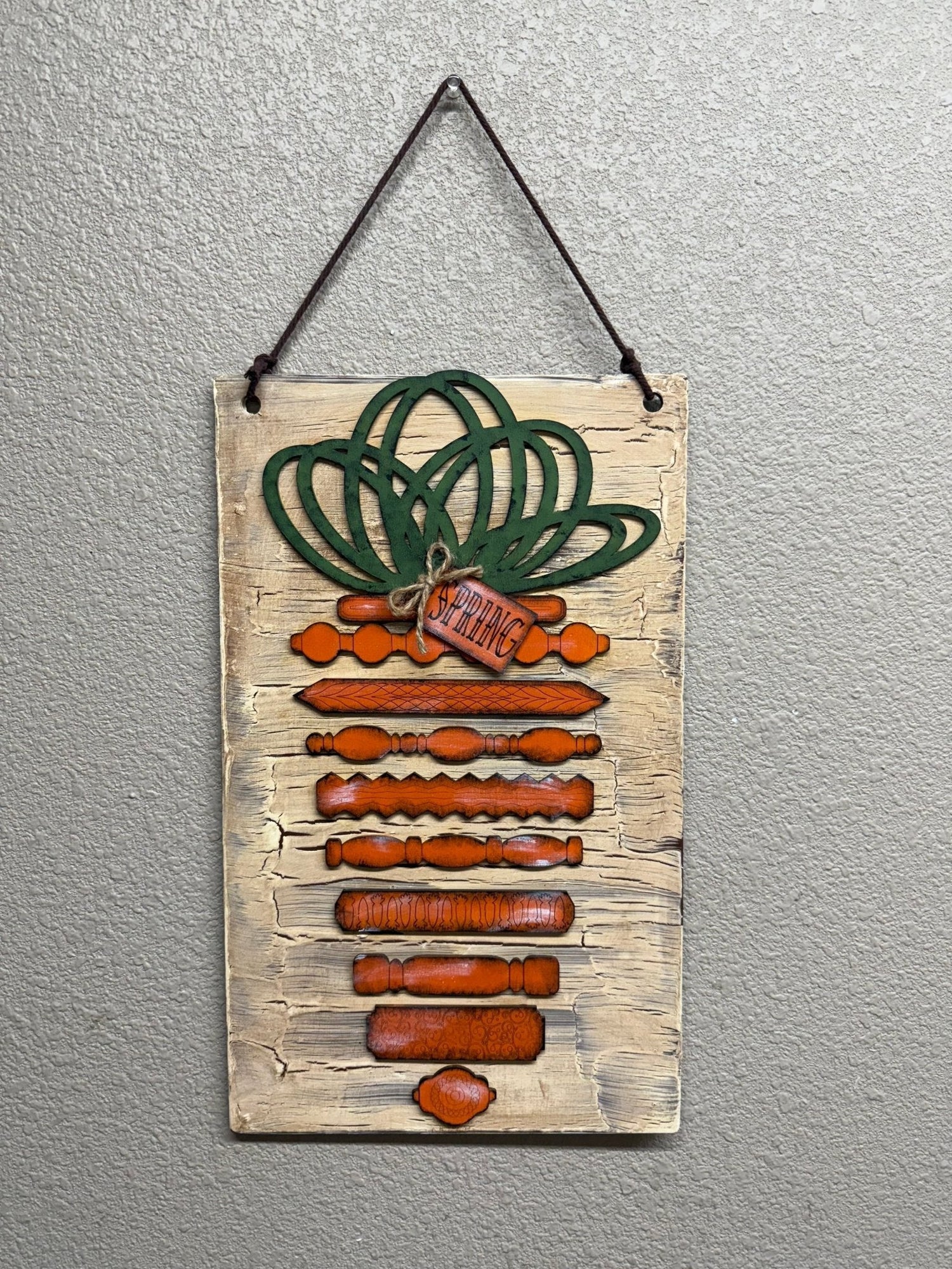 Rustic Spring Carrot Sign | Handmade Home Decor, Farmhouse Wall Art, Easter Decoration, Vintage Style, Cozy Kitchen Decor - Nifty Decor & More