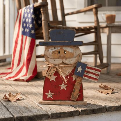Rustic Wood God Bless America Uncle Sam on Base - Nifty Decor & More