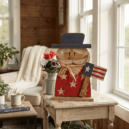 Rustic Wood God Bless America Uncle Sam on Base - Nifty Decor & More