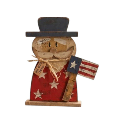 Rustic Wood God Bless America Uncle Sam on Base - Nifty Decor & More