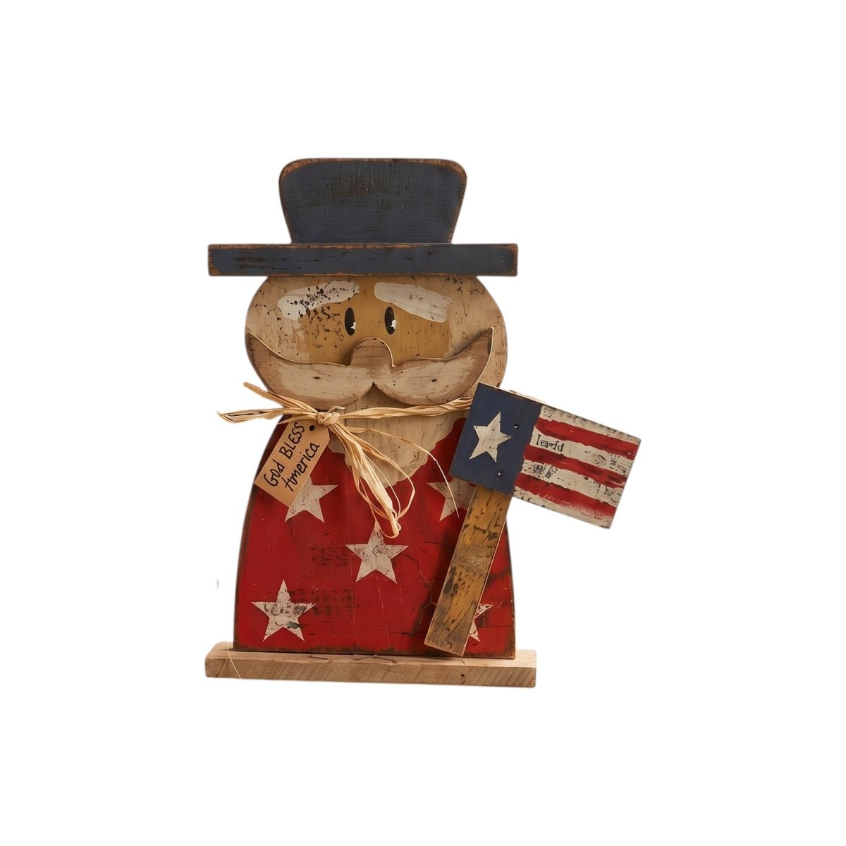 Rustic Wood God Bless America Uncle Sam on Base - Nifty Decor & More