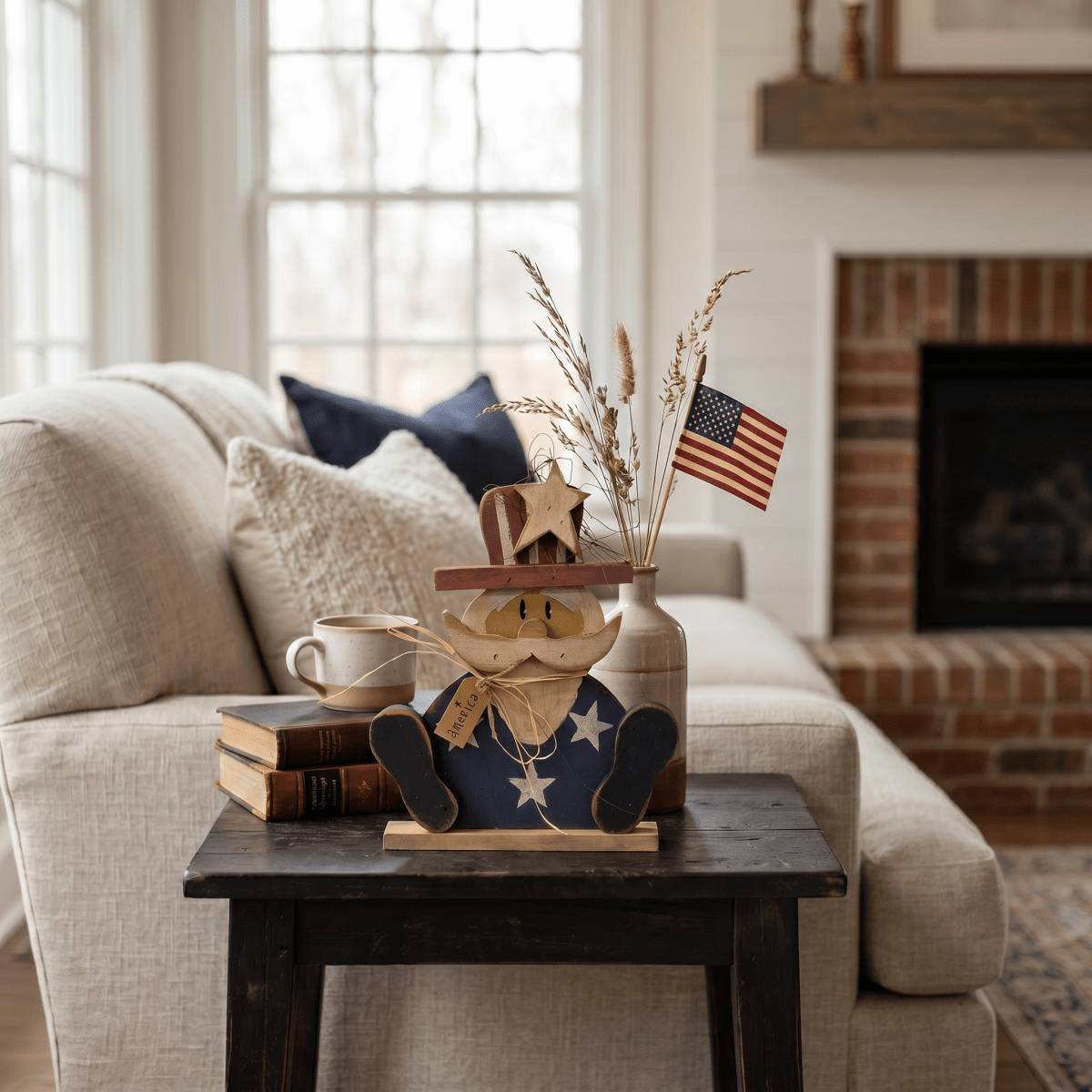 Rustic Wood Sitting America Uncle Sam on Base - 18"H - Nifty Decor & More