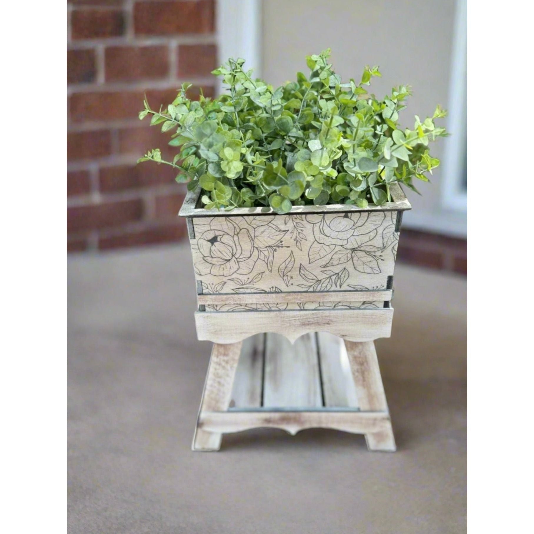 Rustic Wooden Faux Plant Planter Handcrafted Farmhouse Tabletop Greenery Indoor Wood Decor - Nifty Decor & More