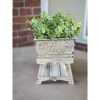 Rustic Wooden Faux Plant Planter Handcrafted Farmhouse Tabletop Greenery Indoor Wood Decor - Nifty Decor & More