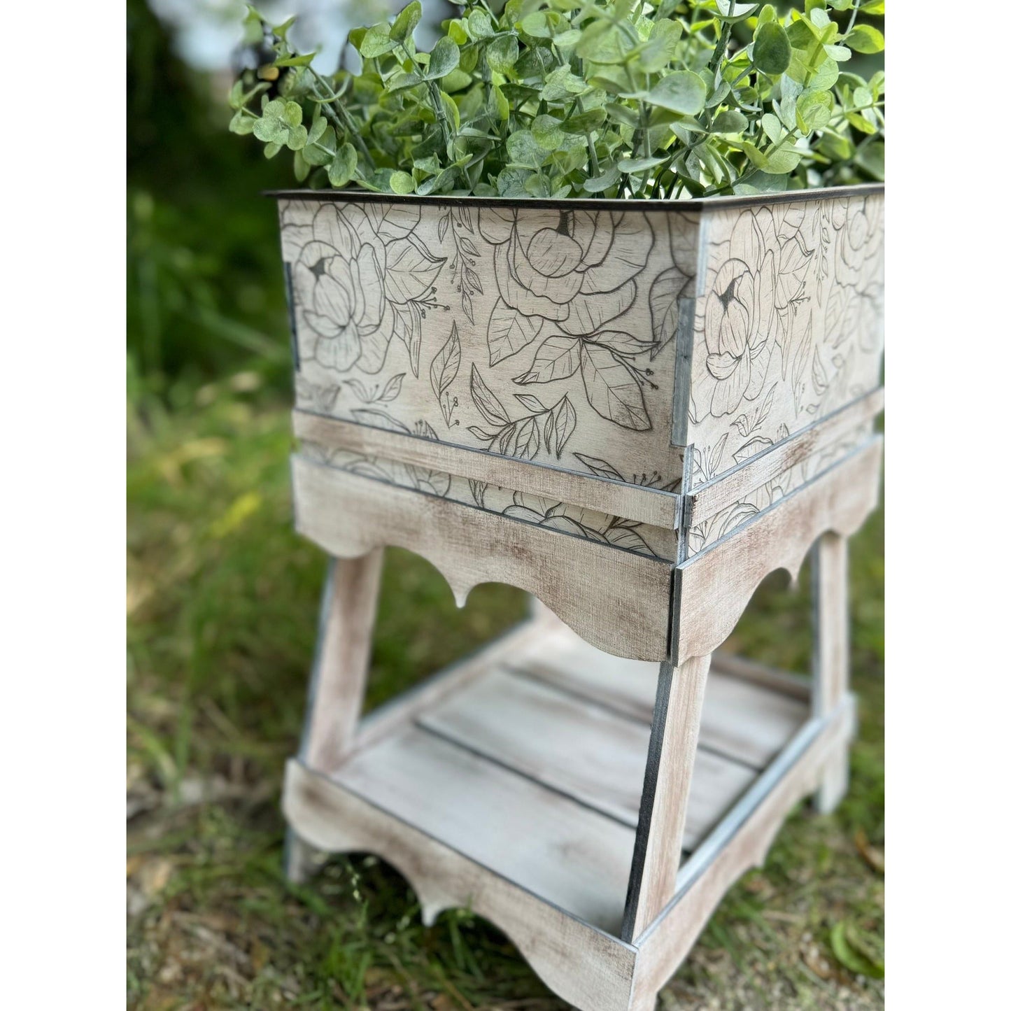 Rustic Wooden Faux Plant Planter Handcrafted Farmhouse Tabletop Greenery Indoor Wood Decor - Nifty Decor & More