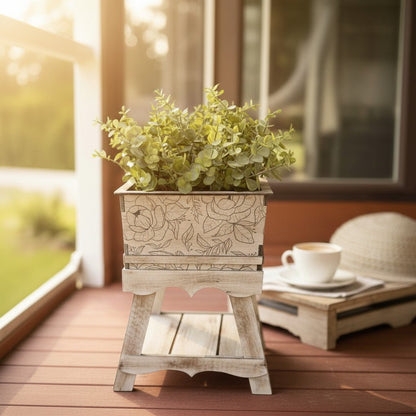 Rustic Wooden Faux Plant Planter Handcrafted Farmhouse Tabletop Greenery Indoor Wood Decor - Nifty Decor & More