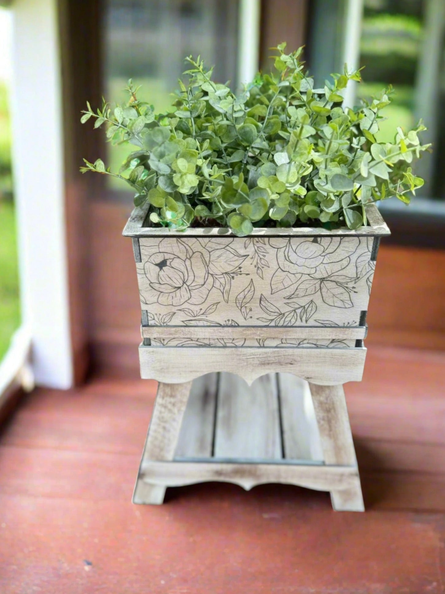 Rustic Wooden Faux Plant Planter Handcrafted Farmhouse Tabletop Greenery Indoor Wood Decor - Nifty Decor & More