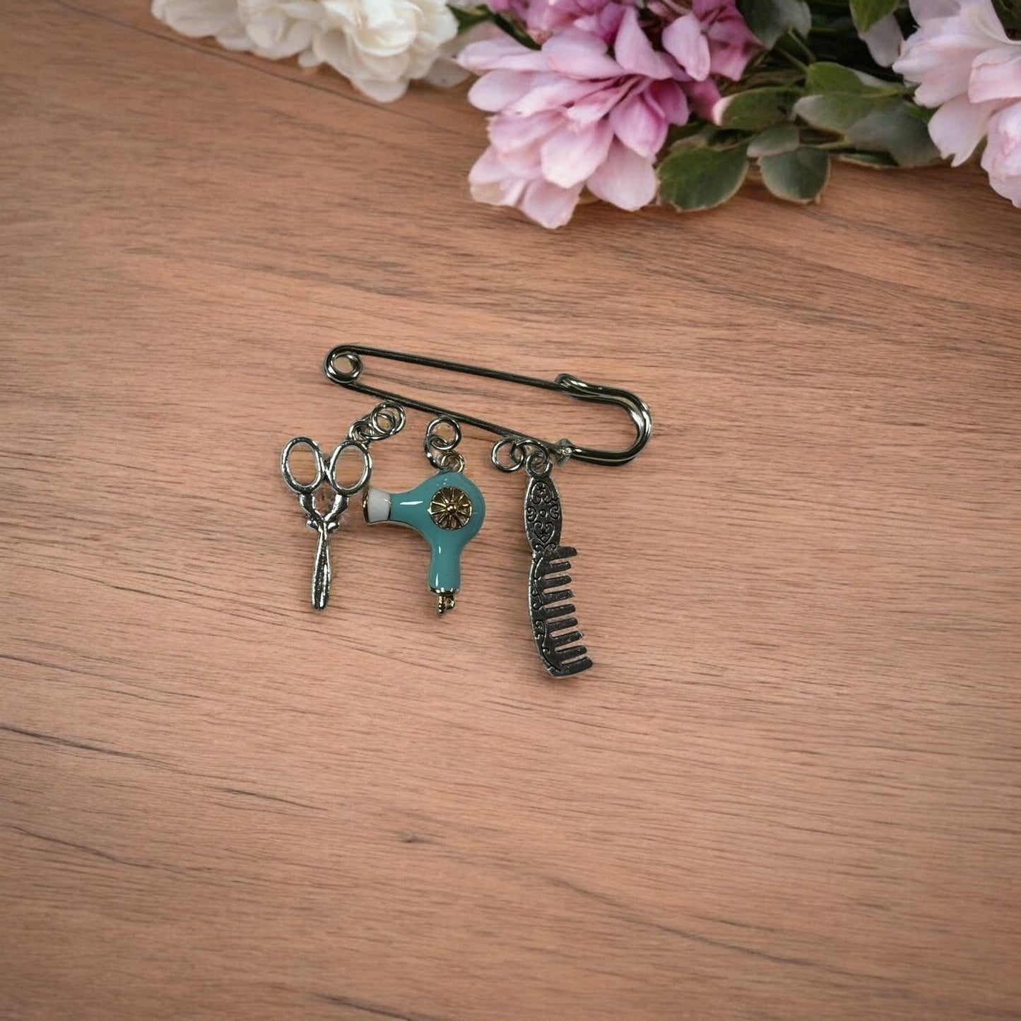 Safety Pin Pendant Brooch, Unique Hairdresser Accessory, Stylish Jewelry for Hair Stylists Gift - Nifty Decor & More