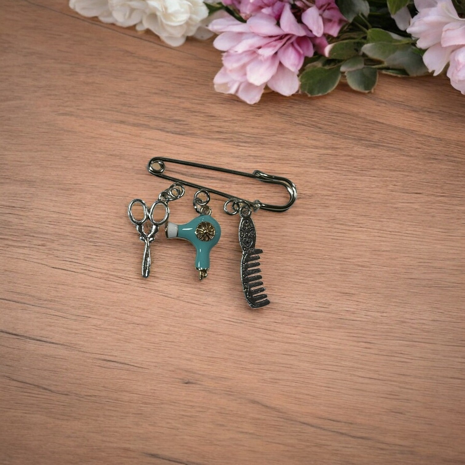 Safety Pin Pendant Brooch, Unique Hairdresser Accessory, Stylish Jewelry for Hair Stylists Gift - Nifty Decor & More