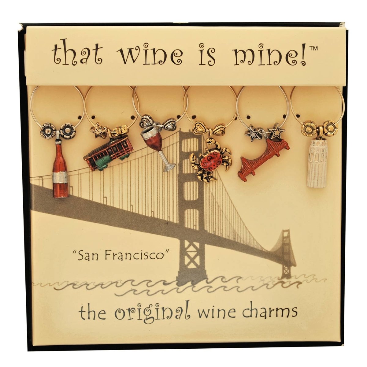 San Francisco Painted Wine Charms 6-Piece - Nifty Decor & More