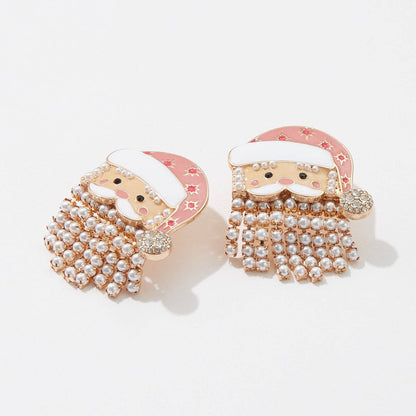 Santa Claus Earrings with Pearl Fringe Beard - Nifty Decor & More