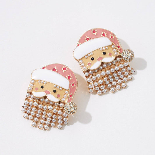 Santa Claus Earrings with Pearl Fringe Beard