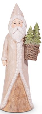 RAZ - 10.25" Natural Santa with Tree Christmas Shelf Sitter Tree  