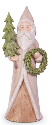 RAZ - 10.25" Natural Santa with Tree Christmas Shelf Sitter Wreath/Tree  