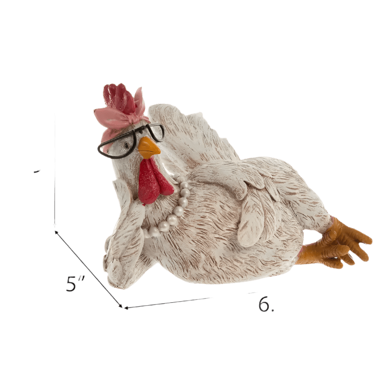 Sassy Chicken with Pearls & Glasses, Farmhouse Chic Chicken Decor, Fun Rustic Accent, Ideal Farmhouse Gift