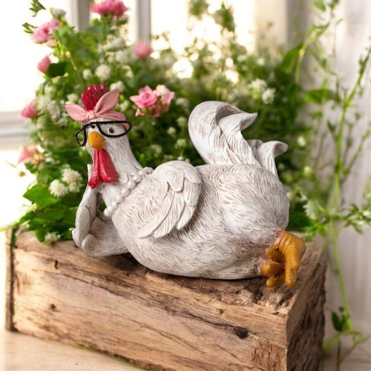 Sassy Chicken with Pearls & Glasses, Farmhouse Chic Chicken Decor, Fun Rustic Accent, Ideal Farmhouse Gift