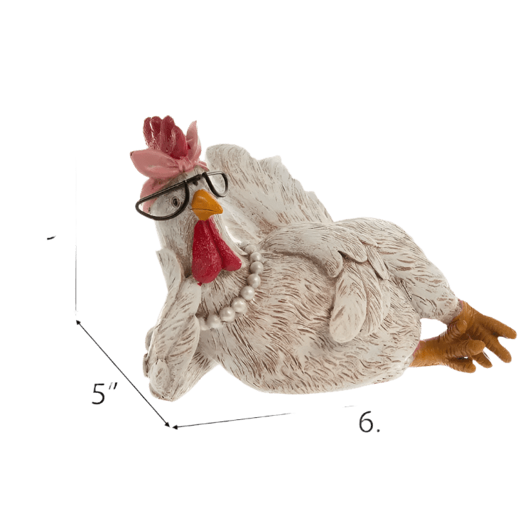 Sassy Chicken with Pearls & Glasses, Farmhouse Chic Chicken Decor, Fun Rustic Accent, Ideal Farmhouse Gift - Nifty Decor & More