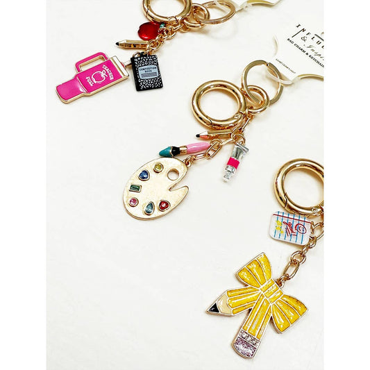 School and Teacher Theme Bag Charm Keychain, Unique Decorative Keychain for Bags, Great Teacher Appreciation Gift - Nifty Decor & More