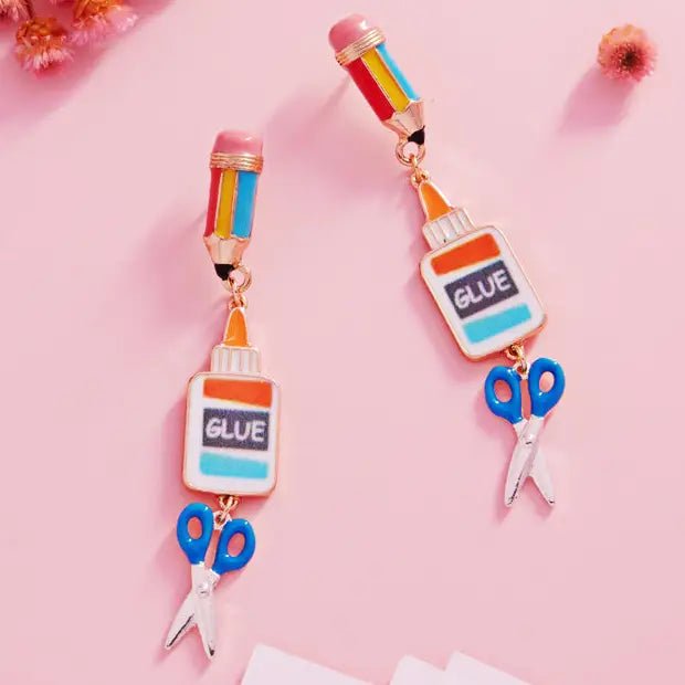 School Art Supplies Shaped Enamel Post Earrings - Nifty Decor & More